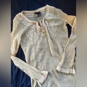 Vintage Y2K Bisou Bisou Cream Gauze Boho Top in Women’s Medium